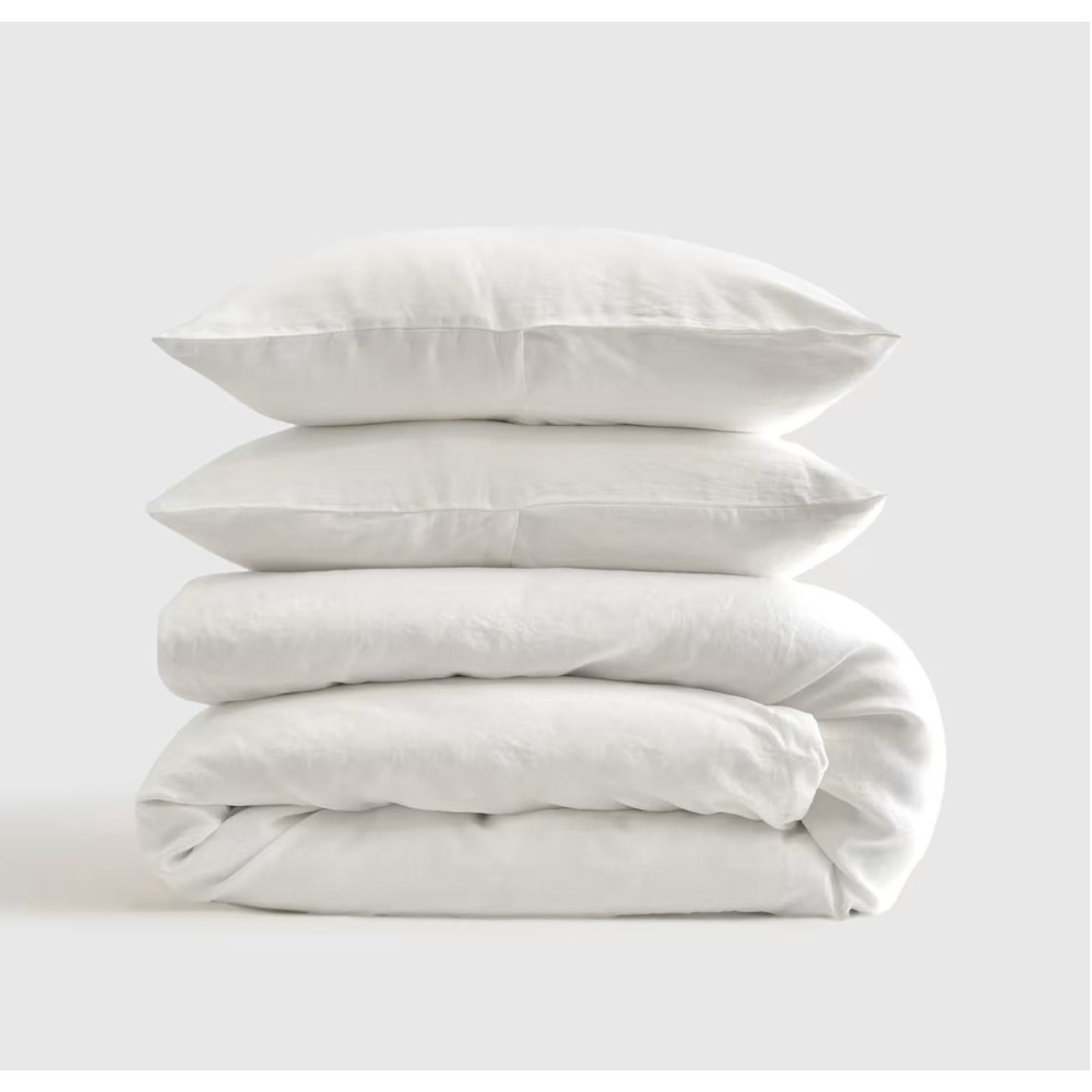 Quince European Linen Duvet Cover Set w/ Shams Full/Queen Size White